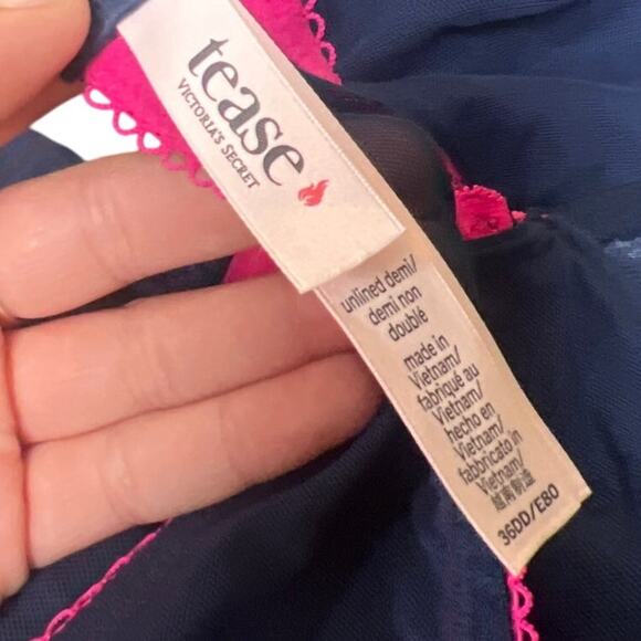 Victoria Secret Tease 36DD Pink & Blue Lace Bra Underwire - Picture 3 of 5